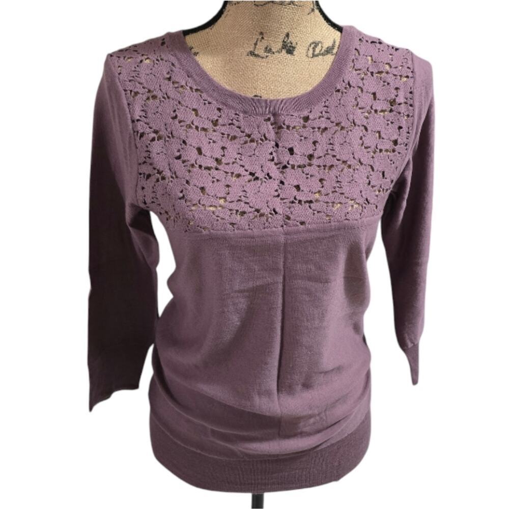 J. Crew Women's 100% Merino Wool Tatted Lace Purple Sweater Size Small New